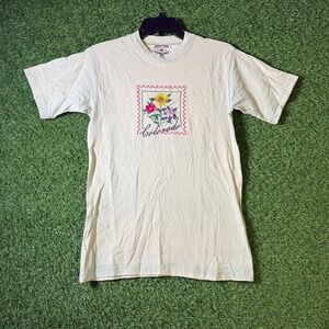 Colorado Floral Stamp T-Shirt Small Made In USA Nature Souvenir Vintage